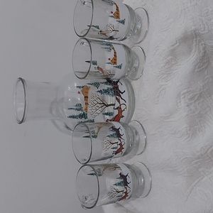 4 Vintage Winter themes mugs and carafe.  Perfect Condition.   Made in Canada